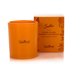 Soothe Wellness glass candle with Ylang Ylang, Amber & Cocobolo