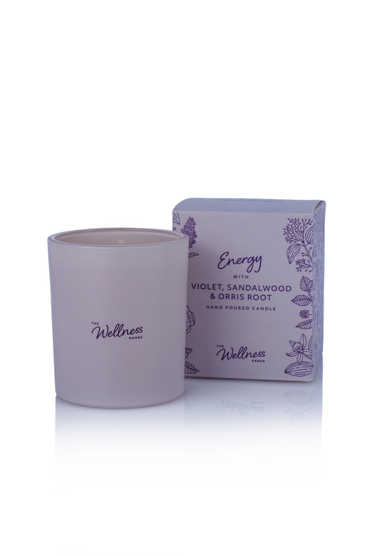 Energy Wellness Glass Candle with Violet, Sandalwood & Orris Root